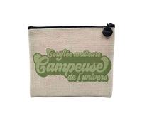 Pochette en Lin - Certifiée Meilleure Campeuse de l'univers Voyage Vacances Camping Aventure Montagne Plage Foret - Trousse Maquillage en Toile Aspect Lin - Porte Monnaie - 15 x10 cm