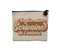 Pochette en Lin - Certifiée Meilleure Ecrivaine de l'univers Litterature Poesie Art - Trousse Maquillage en Toile Aspect Lin - Porte Monnaie - 15 x10 cm