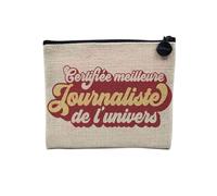 Pochette en Lin - Certifiée Meilleure Journaliste de l'univers Journal Ecrivain Media Reporteur - Trousse Maquillage en Toile Aspect Lin - Porte Monnaie - 15 x10 cm