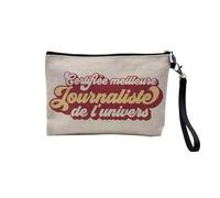 Pochette en Lin - Certifiée Meilleure Journaliste de l'univers Journal Ecrivain Media Reporteur - Trousse Maquillage en Toile Aspect Lin - Trousse de Toilette - 23,5 x15 cm