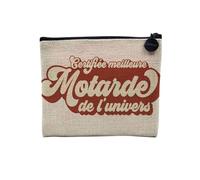 Pochette en Lin - Certifiée Meilleure Motarde de l'univers Moto Cafe Racer Big Bike - Trousse Maquillage en Toile Aspect Lin - Porte Monnaie - 15 x10 cm