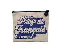 Pochette en Lin - Certifiée Meilleure Prof de Francais de l'univers College Lycee Enseignant - Trousse Maquillage en Toile Aspect Lin - Porte Monnaie - 15 x10 cm