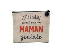 Pochette en Lin - Cette Femme est Une Maman Géniale Mère - Trousse Maquillage en Toile Aspect Lin - Porte Monnaie - 15 x10 cm