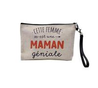 Pochette en Lin - Cette Femme est Une Maman Géniale Mère - Trousse Maquillage en Toile Aspect Lin - Trousse de Toilette - 23,5 x15 cm