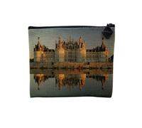 Pochette en Lin - Chateau de Chambord Vue Frontale Renaissance France - Trousse Maquillage en Toile Aspect Lin - Porte Monnaie - 15 x10 cm