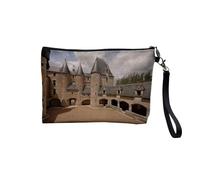 Pochette en Lin - Chateau Fougeres sur Bievre France Renaissance Chevalier - Trousse Maquillage en Toile Aspect Lin - Trousse de Toilette - 23,5 x15 cm