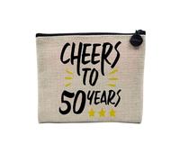 Pochette en Lin - Cheers to 50 Years Anniversaire 50 Ans Etoiles - Trousse Maquillage en Toile Aspect Lin - Porte Monnaie - 15 x10 cm