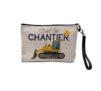 Pochette en Lin - Chef de Chantier Enfant Travail Construction - Trousse Maquillage en Toile Aspect Lin - Trousse de Toilette - 23,5 x15 cm