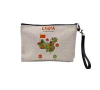 Pochette en Lin - China is Calling Me Culture Beijing Asia - Trousse Maquillage en Toile Aspect Lin - Trousse de Toilette - 23,5 x15 cm