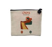 Pochette en Lin - China is Calling Me Great Wall Heritage - Trousse Maquillage en Toile Aspect Lin - Porte Monnaie - 15 x10 cm