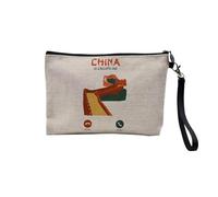 Pochette en Lin - China is Calling Me Great Wall Heritage - Trousse Maquillage en Toile Aspect Lin - Trousse de Toilette - 23,5 x15 cm