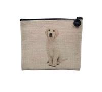 Pochette en Lin - Chiot Labrador Blanc Bebe Chien Trop Mignon - Trousse Maquillage en Toile Aspect Lin - Porte Monnaie - 15 x10 cm