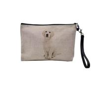 Pochette en Lin - Chiot Labrador Blanc Bebe Chien Trop Mignon - Trousse Maquillage en Toile Aspect Lin - Trousse de Toilette - 23,5 x15 cm