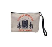 Pochette en Lin - Choose Memories Over Things Camping Backpacker - Trousse Maquillage en Toile Aspect Lin - Trousse de Toilette - 23,5 x15 cm