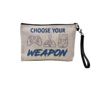 Pochette en Lin - Choose Your Weapon Jeux Vidéo Retro Gaming Arcade - Trousse Maquillage en Toile Aspect Lin - Trousse de Toilette - 23,5 x15 cm