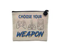 Pochette en Lin - Choose Your Weapon Jeux Vidéo Retro Gaming Arcade - Trousse Maquillage en Toile Aspect Lin - Porte Monnaie - 15 x10 cm
