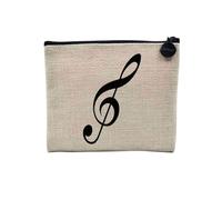 Pochette en Lin - Clef de Sol Musique Solfège Partition - Trousse Maquillage en Toile Aspect Lin - Porte Monnaie - 15 x10 cm
