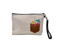 Pochette en Lin - Cocktail Pina Coloda Poche Surprise Apéro Vacances - Trousse Maquillage en Toile Aspect Lin - Trousse de Toilette - 23,5 x15 cm
