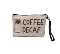 Pochette en Lin - Coffee Yes, Decaf No Expresso Mug - Trousse Maquillage en Toile Aspect Lin - Trousse de Toilette - 23,5 x15 cm