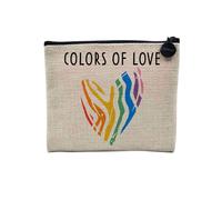 Pochette en Lin - Colors of Love Coeur LGBTQ+ Gay Lesbien Trans - Trousse Maquillage en Toile Aspect Lin - Porte Monnaie - 15 x10 cm
