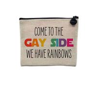 Pochette en Lin - Come to The Gay Side We Have Rainbows LGBTQ+ Gay Lesbien - Trousse Maquillage en Toile Aspect Lin - Porte Monnaie - 15 x10 cm