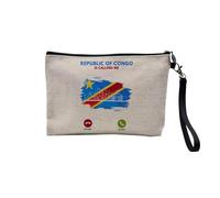 Pochette en Lin - Congo is Calling Me Flag Kinshasa - Trousse Maquillage en Toile Aspect Lin - Trousse de Toilette - 23,5 x15 cm