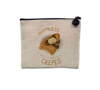 Pochette en Lin - Crepes - Money Can't Buy Happiness Pancake Sugar - Trousse Maquillage en Toile Aspect Lin - Porte Monnaie - 15 x10 cm