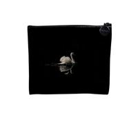 Pochette en Lin - Cygne Blanc sur Fond Noir se reflete dans l'eau d'un Lac - Trousse Maquillage en Toile Aspect Lin - Porte Monnaie - 15 x10 cm