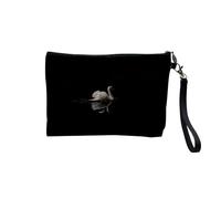 Pochette en Lin - Cygne Blanc sur Fond Noir se reflete dans l'eau d'un Lac - Trousse Maquillage en Toile Aspect Lin - Trousse de Toilette - 23,5 x15 cm