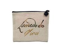 Pochette en Lin - Da Vinci Signature Peintre Célèbre Artiste Renaissance Dessin Architecture Sculpture - Trousse Maquillage en Toile Aspect Lin - Porte Monnaie - 15 x10 cm