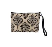 Pochette en Lin - Damas Motif Classique Tapisserie Luxe Vintage Ancien - Trousse Maquillage en Toile Aspect Lin - Trousse de Toilette - 23,5 x15 cm