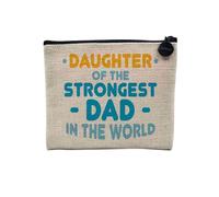 Pochette en Lin - Daughter of The Strongest Dad in The World Father Family - Trousse Maquillage en Toile Aspect Lin - Porte Monnaie - 15 x10 cm