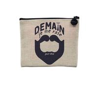 Pochette en Lin - Demain Je me rase (Peut-être) Humour France - Trousse Maquillage en Toile Aspect Lin - Porte Monnaie - 15 x10 cm