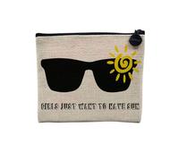 Pochette en Lin - Design Lunettes de Soleil Girls Just Want to Have Sun - Trousse Maquillage en Toile Aspect Lin - Porte Monnaie - 15 x10 cm