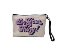 Pochette en Lin - Do Your Thing Typographie Citation Message Good Vibes - Trousse Maquillage en Toile Aspect Lin - Trousse de Toilette - 23,5 x15 cm