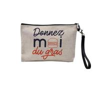 Pochette en Lin - Donnez-Moi du Gras Street Food Burger Viande - Trousse Maquillage en Toile Aspect Lin - Trousse de Toilette - 23,5 x15 cm