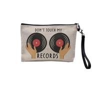 Pochette en Lin - Don't Touch My Records Music DJ Vintage Vinyl - Trousse Maquillage en Toile Aspect Lin - Trousse de Toilette - 23,5 x15 cm