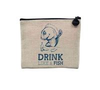 Pochette en Lin - Drink Like a Fish Biere Bar Cuite Humour - Trousse Maquillage en Toile Aspect Lin - Porte Monnaie - 15 x10 cm