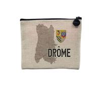 Pochette en Lin - Drome 26 Département Valence Carte Ancienne Rhone Alpes - Trousse Maquillage en Toile Aspect Lin - Porte Monnaie - 15 x10 cm