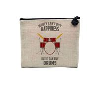 Pochette en Lin - Drums - Money Can't Buy Happiness Music - Trousse Maquillage en Toile Aspect Lin - Porte Monnaie - 15 x10 cm