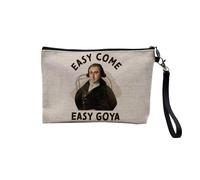 Pochette en Lin - Easy Come Easy Goya Jeu de Mot Peintre Art - Trousse Maquillage en Toile Aspect Lin - Trousse de Toilette - 23,5 x15 cm
