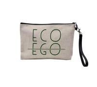 Pochette en Lin - Eco Not Ego Écologie Environnement Bio Diversité - Trousse Maquillage en Toile Aspect Lin - Trousse de Toilette - 23,5 x15 cm