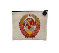Pochette en Lin - Ecusson Embleme Partie Communiste URSS Russie Vintage - Trousse Maquillage en Toile Aspect Lin - Porte Monnaie - 15 x10 cm