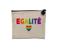 Pochette en Lin - Égalité Coeur LGBTQ+ Gay Lesbien Arc-en-Ciel - Trousse Maquillage en Toile Aspect Lin - Porte Monnaie - 15 x10 cm