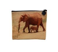Pochette en Lin - Éléphant et Son Bébé Savane Animaux Sauvage Afrique - Trousse Maquillage en Toile Aspect Lin - Porte Monnaie - 15 x10 cm
