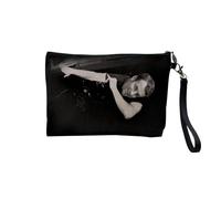 Pochette en Lin - Emmanuel Macron Dab Photo de Célèbrité Noir et Blanc Humour Politicien - Trousse Maquillage en Toile Aspect Lin - Trousse de Toilette - 23,5 x15 cm