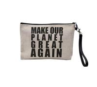 Pochette en Lin - Emmanuel Macron Make Our Planet Great Again Citations Célèbres Politicien - Trousse Maquillage en Toile Aspect Lin - Trousse de Toilette - 23,5 x15 cm