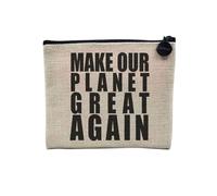 Pochette en Lin - Emmanuel Macron Make Our Planet Great Again Citations Célèbres Politicien - Trousse Maquillage en Toile Aspect Lin - Porte Monnaie - 15 x10 cm