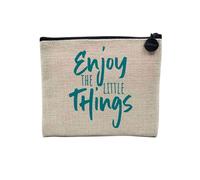 Pochette en Lin - Enjoy The Little Things Typographie Citation Message Inspiration Motivation Empowerment - Trousse Maquillage en Toile Aspect Lin - Porte Monnaie - 15 x10 cm