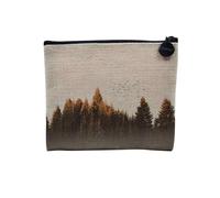 Pochette en Lin - Envol d'oiseaux sur Une Forêt de Pins Nature Sauvage - Trousse Maquillage en Toile Aspect Lin - Porte Monnaie - 15 x10 cm